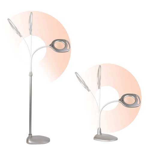 OttLite 43828C 2-in-1 LED Mag Floor and Table Lamps, 4.69" x 15.38" x 17.38", Silver