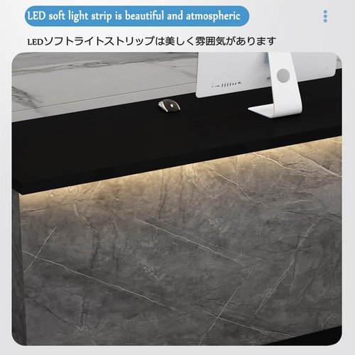 HOFUNTRE Office Reception Counter，Modern Reception Desk，Desk Receptionist ，Applicable to Various Scenes, Stable Structure, Versatile Space Style, LED Light Strip Embellishment(White and Wood,140cm)