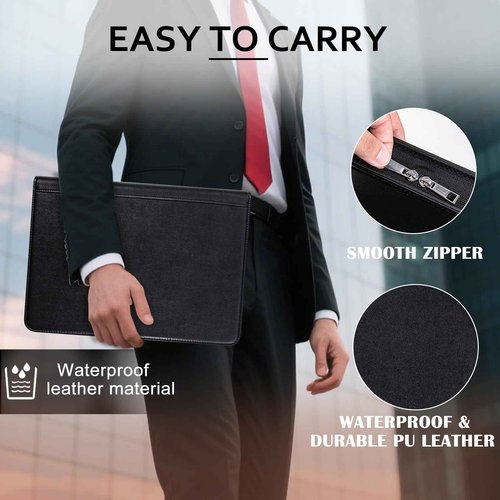 Calfinder 3 Ring Portfolio Binder,PU Leather Padtfolio Binder with Zipper,Padfolios for Women&Men,Professional Business Portfolio Organizer for Resume/Interview, A4 Letter Document Organizer