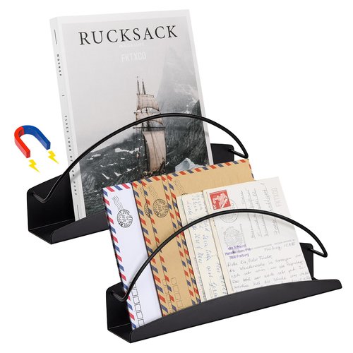 FKTXCO Magnetic Organizer - Folder, Magazine, Paper, Mail & Book Holder for Whiteboard, File Cabinet, Refrigerator (Black, 2PCS)