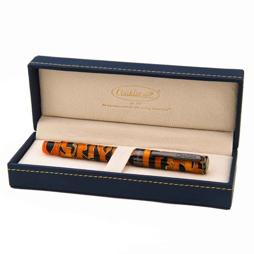 Conklin Stylograph Mosaic Fountain Pen Orange/Black – Gunmetal Accents – Stub Nib – Premium Writing Instrument – Ideal Gift for Pen Lovers