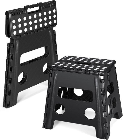 Dyforce Folding Step Stool - Heavy Duty 13" Compact Foot Stool for Adults & Kids | Holds Up to 300 lbs (Black)