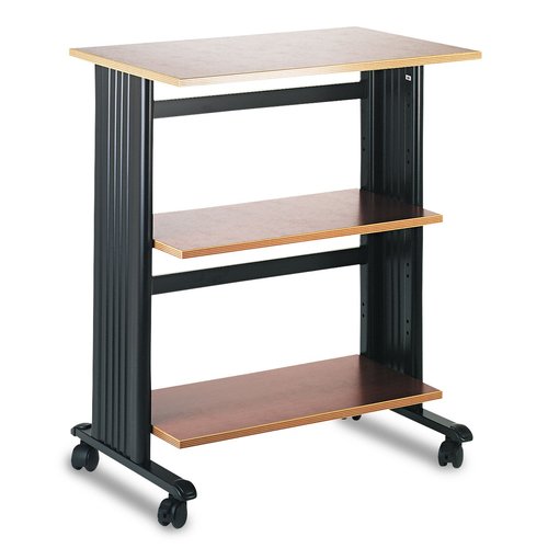 Safco Muv Adjustable Printer Stand 1881CY, Cherry Top, Black Frame, Swivel Wheels, Two Adjustable Shelves