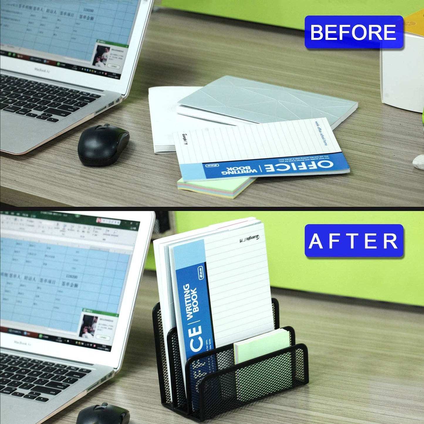 Skiennix Desk Mail Organizer - 3 Vertical Metal Mesh Compartments for Home & Office | File Holder & Letter Sorter