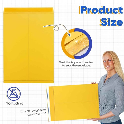 50 Pcs 14'' x 18'' Large Mailing Envelopes Extra Large Mailing Envelope 32lb 150Gsm with Gummed Flaps, Catalog Jumbo Craft Envelopes for Mail, Storage Documents Office Supplies