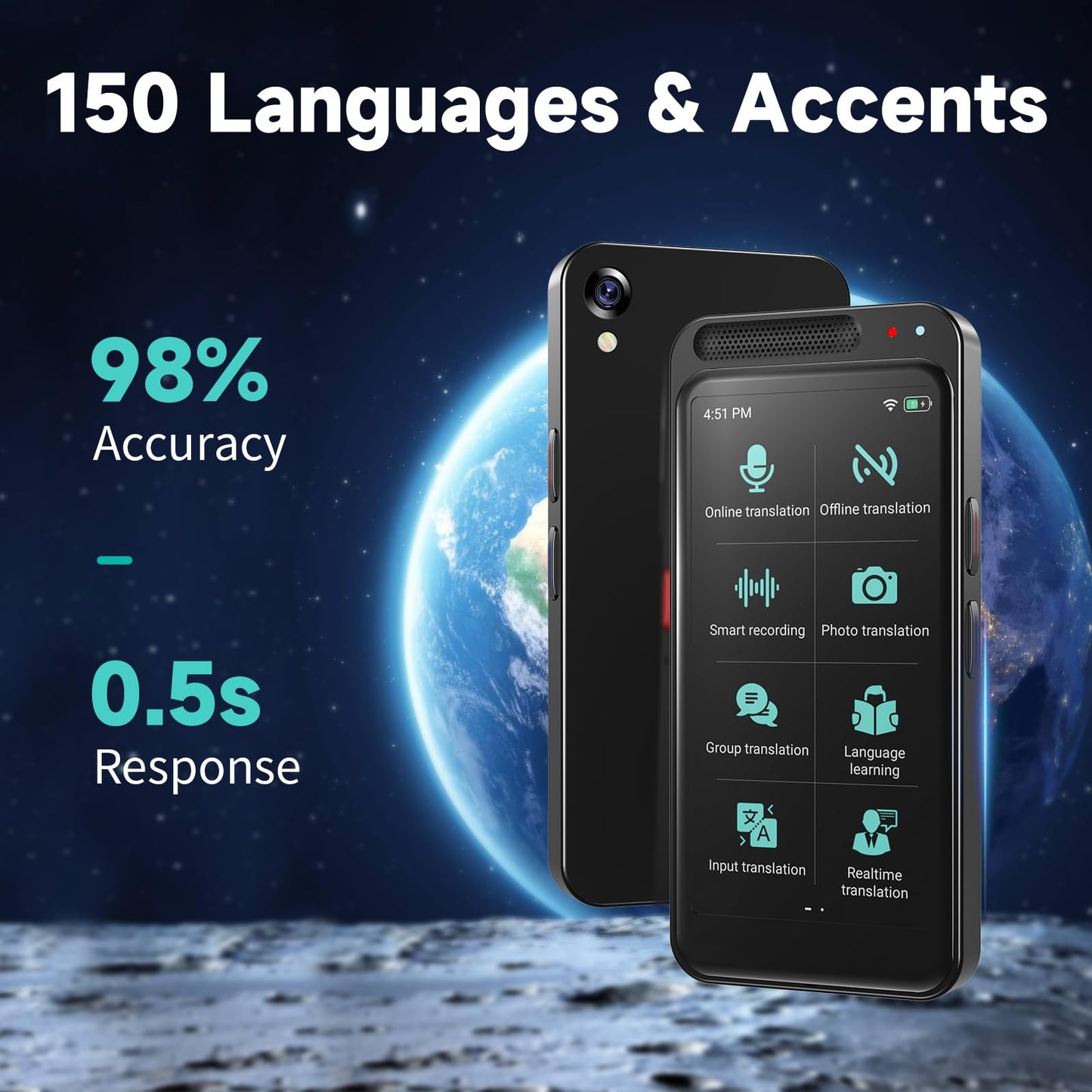 Language Translator Device No WiFi Needed, 150+ Languages Translation in Real Time for Voice/Text/Photo/Offline, Upgraded AI Translator Support ChatGPT, HD Touch Screen for Business Learning Travel