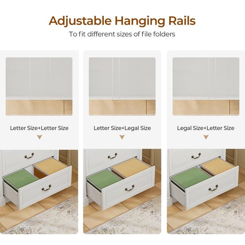 3 Drawer File Cabinet, Farmhouse Filing Cabinet for Letter/Legal Size, Wooden Extended Desktop, Wood Lateral File Cabinets with Printer Stand for Home Office, Framed Drawer Fronts, Antique White