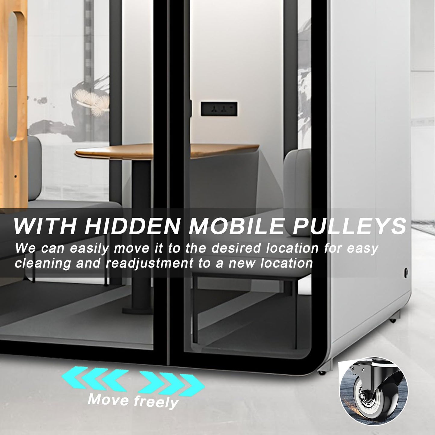 X-Comfot Outdoor Office Pod Booth with Audio Privacy - Freestanding Soundproof Booth with Black and White Frame and Wood Color Door Handle,Sound Booth with Ventilation System for Meeting (86.6IN)