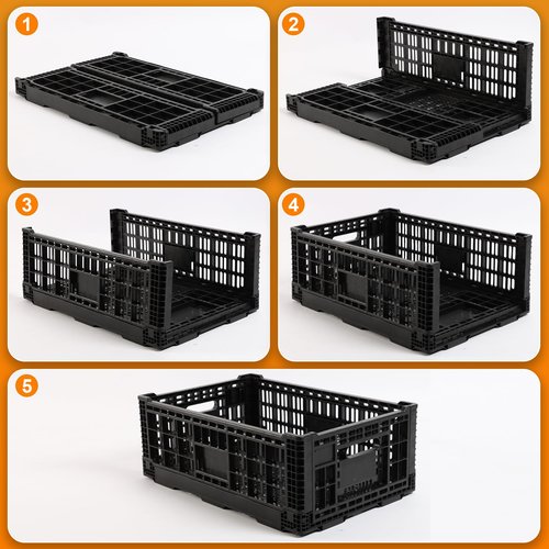 JGLDG Collapsible Storage Bin Container，52 Liter Transfer heavy duty plastic storage box , Versatile Storage Basket milk crates (1)