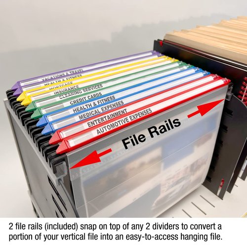 Ultimate Office TierDrop Topper 8 Slot Vertical File Organizer and Sorter with 9 Dividers That Adjust in 1 inch Increments. Converts into a Hanging File Folder Organizer with Included Rail Adapters