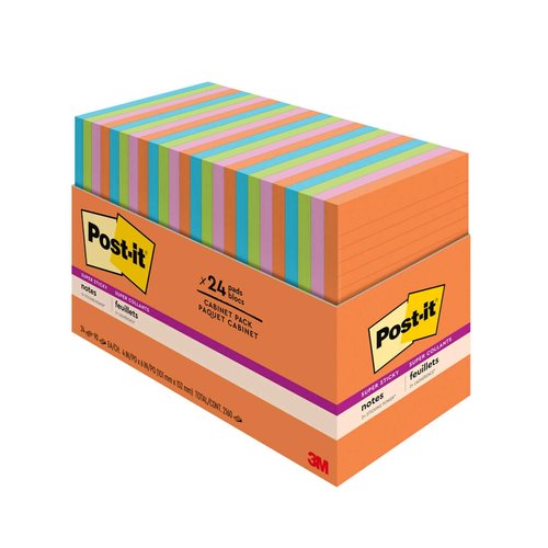 Post-it Energy Boost Collection Super Sticky Note, 4-inch x 6-inch, Lined, 45 Sheets/Pad, 24 Pads/Pack (660-24SSAU-CP)