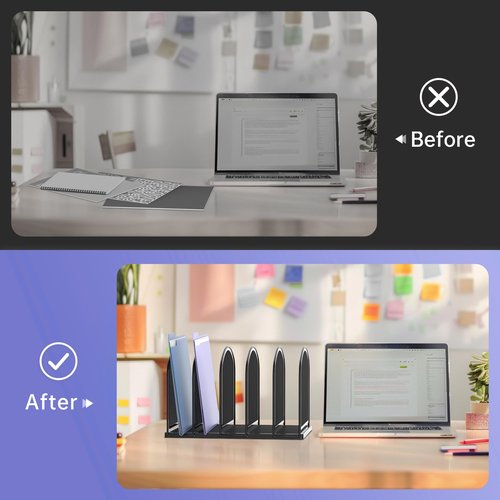 SUPEASY 5-Section File Organizer, Mesh Desk Organizer Upright File Holder Desktop Organizer File Sorter, File Folder Holder for Office Home, Large Capacity Black 2 Pack