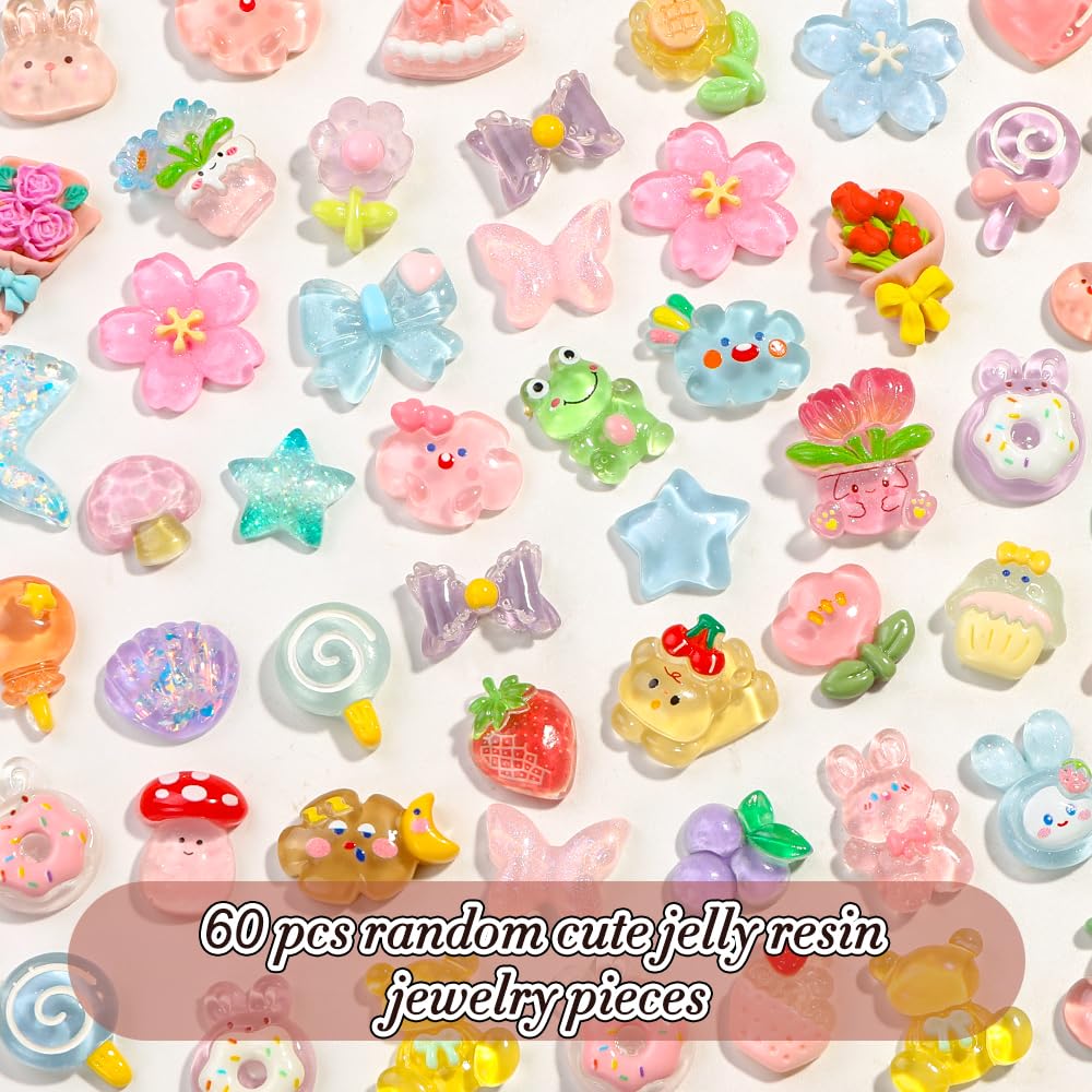 Vellibring 60PCS Cute Slime Charms Mixed Flatback Resin Charms Set,60 Styles Cartoon Making Kit Decorations for DIY Craft Phone Cases Nails Scrapbooking
