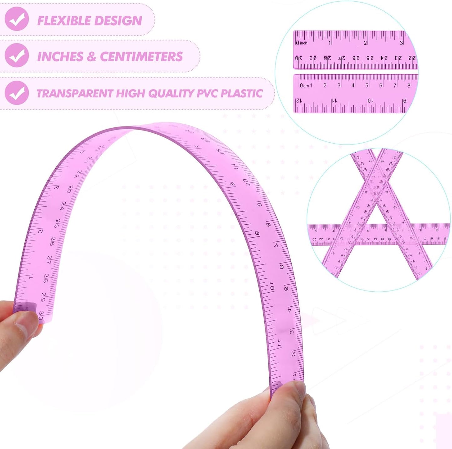 Zonon 12'' Plastic Ruler & 6'' Protractor Set - Clear Math Geometry Supplies for School | Pink