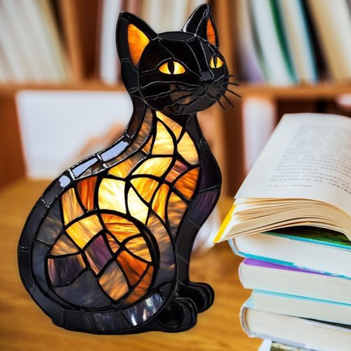 Solymall Glowkitty, Serum Glow Kitty Lamp, Vueeze/Sherum/Libiyi/Mallslovin Cat Lamp Stained Glass, Vianys/Pubyfun/Ribili/Shirem/Dotmalls Retro Resin Tabletop Table Light, 3D Cute Pet LED Lamps (#1)