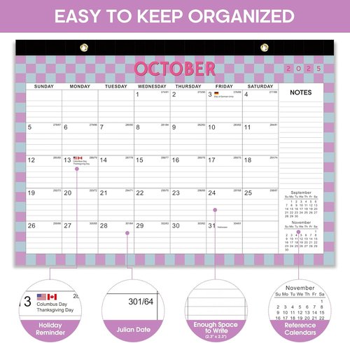 Checkered Desk Calendar 2026-2027 | Large 17" x 12" Monthly Planner for Home & Office