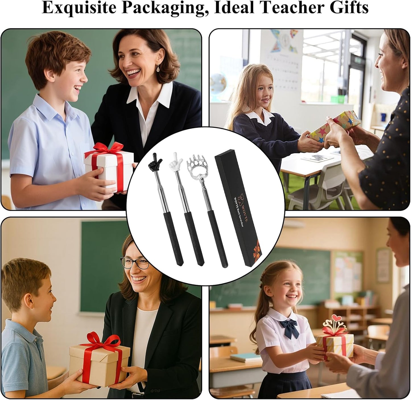 WOVTE Telescopic Pointer Finger Stick & Back Scratcher Kit - 3PCS Extendable Classroom Essentials