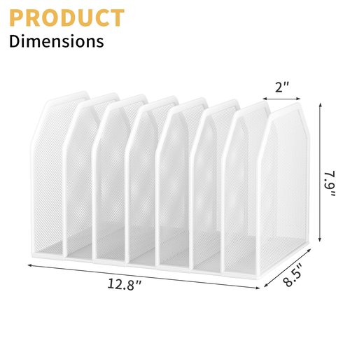 FANXIYQ Vertical File Organizer for Desk - Metal Mesh File Holder with 7 Compartments, File Folder Rack & Document Storage Stand, File Sorter for Office/Home/School Use - 12.8" x 8.5" x 7.9"