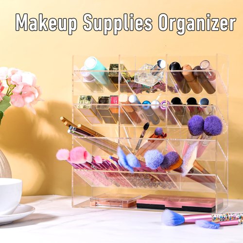 wutfuooo Acrylic Pen Organizer Storage Vertical Marker Organizer Acrylic Pen Display Holder for Office Desk Desktop Stationery Pencil Storage(Clear,10.2 x 4 x 9.8 Inch)