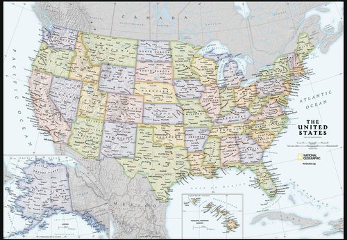 National Geographic Maps | United States Contemporary Wall Map - Compact 23.25 x 16 Inches - Front Lamination