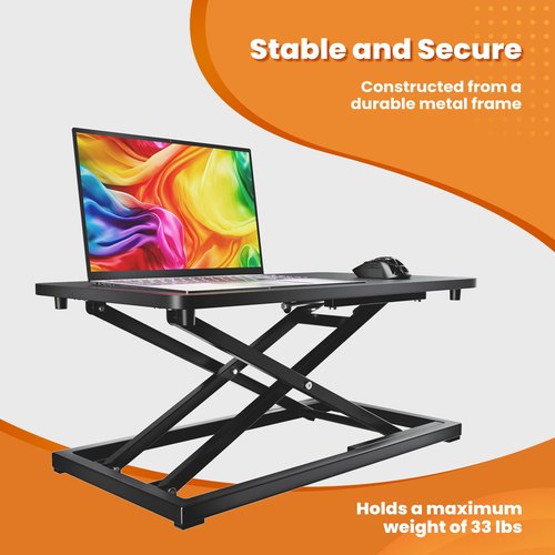 yoopin Standing Desk Converter Matte Black, Stand up Desk Riser on The Table, Adjustable Height Table top Apply for Laptop and Single Monitor Workstation Office Use.