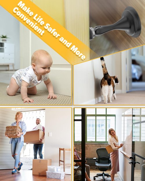 Door Stoppers Magnetic Door Catch - 6 Pack Stainless Steel Heavy Duty Door Holder Stops for Bottom Top of Door - Wall Floor Mounting No Drill Strong Adhesive & Screws Strong Magnet Keep Door Open