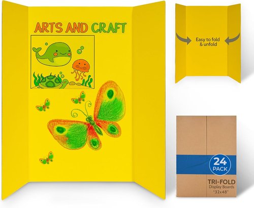 EPI Tri-Fold Cardboard Display Board - Large 32"x48" Yellow Presentation Boards | 24 Pack for School & Business Use