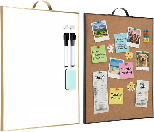Small Cork Board Whiteboard Combination - 24” x 16” Magnetic Dry Erase & Corkboard with Portable Aluminum Frame