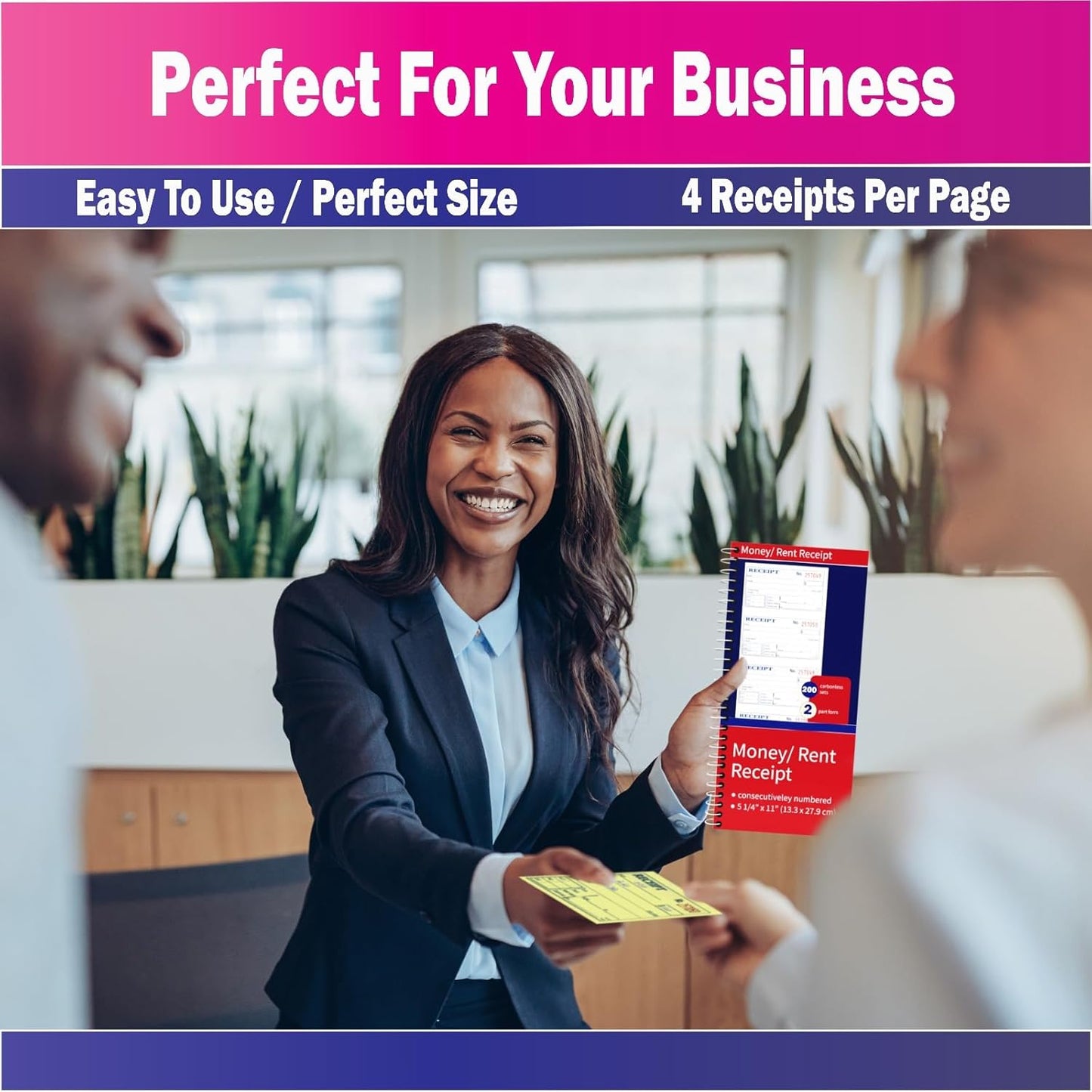 Receipt Book (5 Pack Books), Receipt Book with Carbon Copies, Invoice Receipt Book, Rent Receipt Book, Receipt Book for Small Business, 6 Pens, 2-Part Carbonless, 5-1/4" x 11", 200 Sets