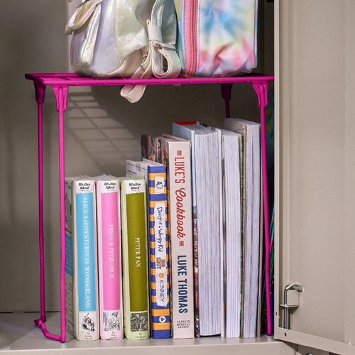 LockerMate Stac-A-Shelf Locker Organizer Shelf, Stackable, Extra Tall, Fits Standard Size School Lockers, Pink