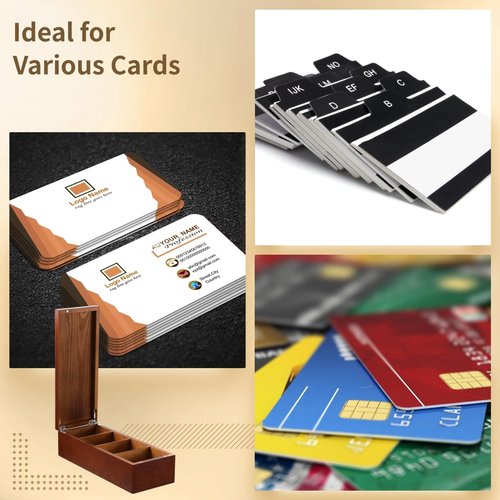 YHomU Business Card Holder 2.2 x 3.5 Inch Index Card Holder Wooden Business Card Holder, 4-Compartment Card Storage Box, Business Card Organizer, Desktop Divided Index Card Box for Office