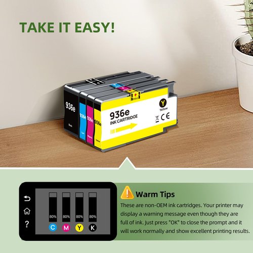 936XL Ink Cartridges Combo Pack with Chip High Yield Compatible for 936e 936 Ink Cartridge Work for OfficeJet Pro 9120e 9125e 9135e 9110b 9130b 9128e 9130b 9122e Wide Format 9730e (4-Pack BK/C/M/Y)