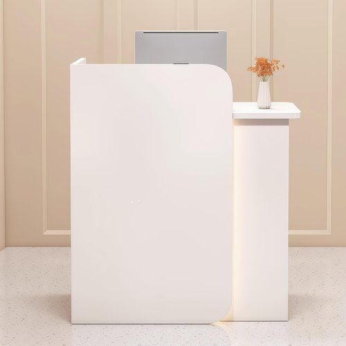 39.4 Inch Front Desk Reception Counter for Small Spaces with LED Light, Front Counter Desk with Lockable Drawer, Modern Retail Counter Checkout for Lobby Salon, Retail Home Office Reception Room