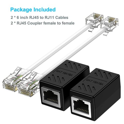 Phone Jack to Ethernet Cable Adapter, RJ45 8P8C Female to RJ11 6P4C Male for Landline Telephone Service (2 Pack)