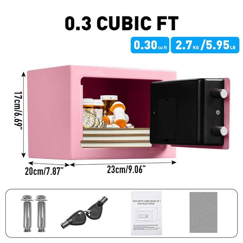 TOTOY Small Personal Safe Box 0.5 Cu Ft- Electronic Digital Security Safe Steel Construction Hidden with Key Lock, Wall or Cabinet Safety Box for Home Office Hotel Business Jewelry Gun Cash Money