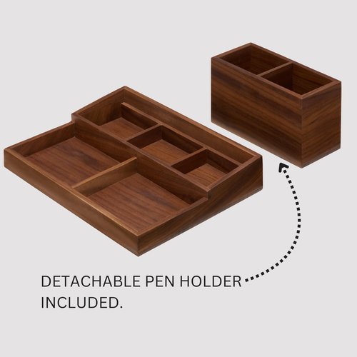 KORUA Walnut Wood Desk Organizer for Office, Pen Holder for Desk, Pen Organizer for Desk, Walnut Pencil Holder