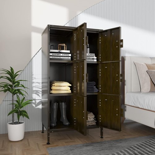 BYNSOE Metal Locker Storage Cabinet - 47.3” Industrial Steel Design with 6 Lockable Doors & Shelves for Home, School, Gym