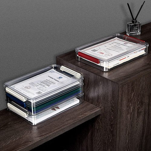 Comforhous 2 Pack Document Storage Clear Plastic Storage Boxes with Lids Stackable Storage Bins Paper Storage Box Containers for Organizing A4 File Paper Document Photo Scrapbook Craft Storage Red