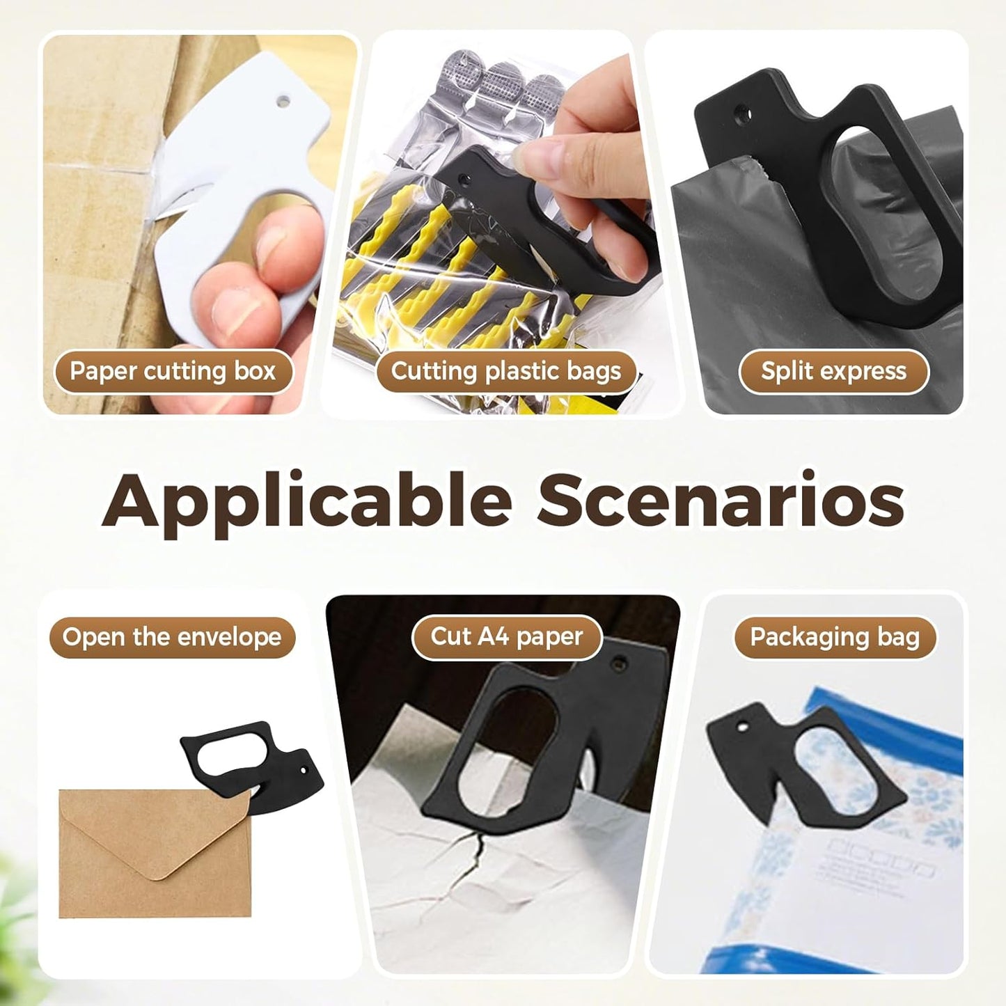 Skiennix Letter Opener - 5PC Plastic Envelope Slitter with Safe Blade - Black Mail & Paper Cutter