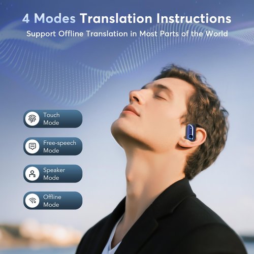 MOZC 168 Languages AI Translation Earbuds, Bluetooth 5.4 Headphones Translator, 4-in-1 Smart Mode Touch Screen Real-Time Earphones Fit iOS and Android Ideal for Travel Business Learning, Deep Blue