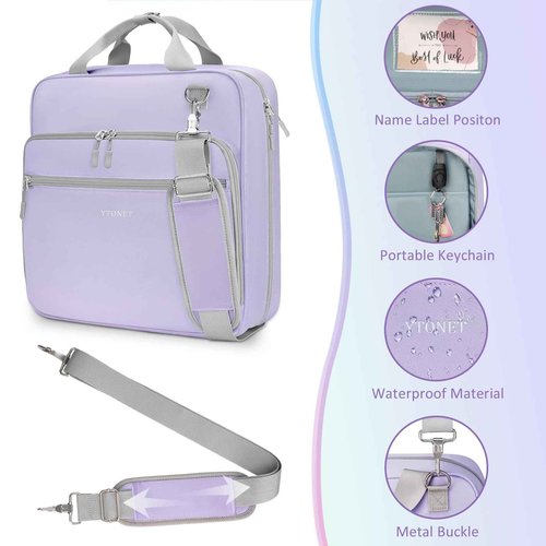 Ytonet Zipper Binder with Shoulder Strap, 3 Inch 3 Ring Binder with Zipper, 600 Sheets Large Capacity Waterproof School Binders Organizer for Girls Students Fit 15.6 Inch Laptop, Purple