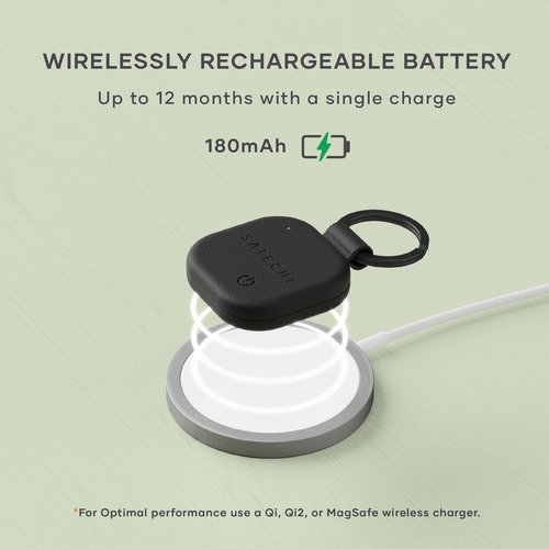 Satechi FindAll Keychain with Find My, Wireless Rechargeable, Location Tracker, Left-Behind Alerts, Loud Audible Chime, Works with iPhone, iPad, Mac – Black