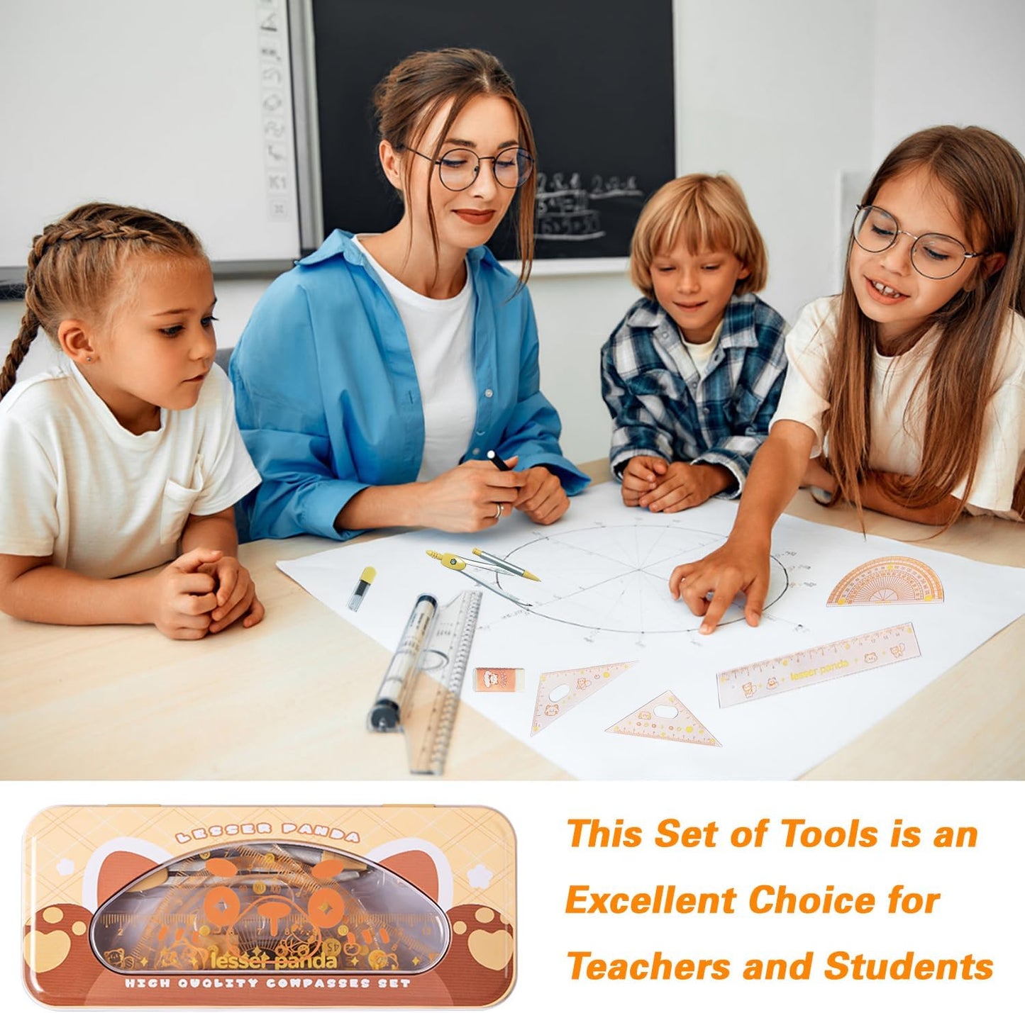 7Pcs Geometry Set | Math Protractor, Compass, Ruler & Mechanical Pencil - Essential Back to School Kit for Students