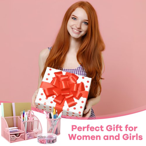 12Pcs Pink Office Desk Accessories Supplies, Desk Organizers and Accessories with Pen Holder, Clips Set,Tape Holder, Stapler for School Home Office Supplies Gift for Women