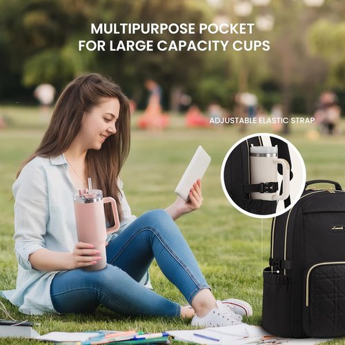 LOVEVOOK Laptop Backpack - Waterproof 17-Inch Teacher & Nurse Bag with Pouch Pocket - Black & Wicker Pattern