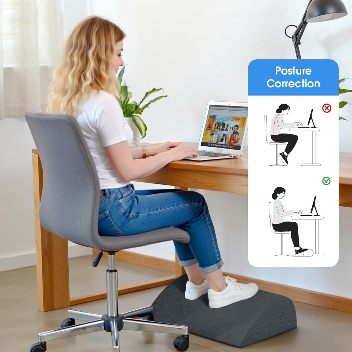 Skiennix Foot Rest - Ergonomic Non-Slip Under Desk Foot Stool with 3 Adjustable Heights | Dark Grey