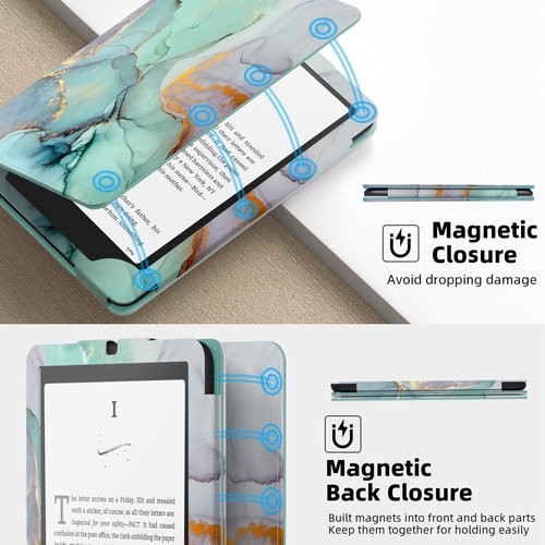 Famavala Slim Foldable Stand Case for 7" inch 2024 with Auto Wake/Sleep, Hand Strap; not fit for Kobo Libra (Green Marble)