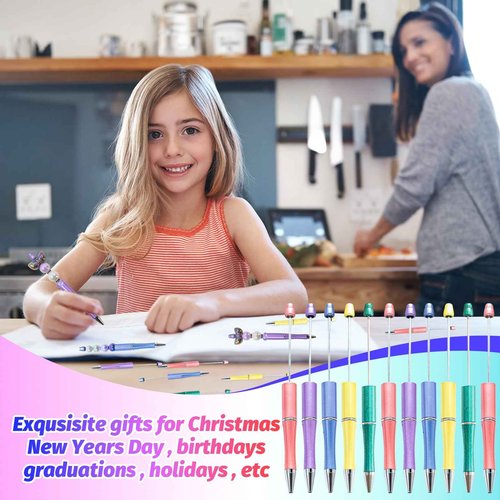 DASTTUIS 300 Pieces DIY Beadable Pen Kit – 100 Plastic Ballpoint Pens with Refills & Bags – School Supplies, Office Accessories & Decorative Items for Students & Teachers (Dreamy Soft Palette)