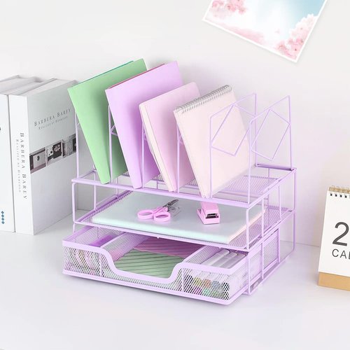 Youbetia Desk Organizers and Desk Accessories - File Organizer with Drawer, Desk Accessories & Workspace Organizers for Office Supplies, Purple