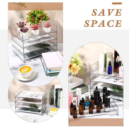 DoubleFill 12 Pcs Stackable Letter Tray Rectangular Plastic Desk Organizer 13 x 9.5 x 2.6 in Paper Holder File Tray Accessories Rack for Desktop Office Desk Drawers (Clear)